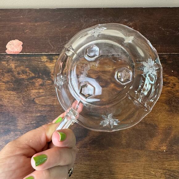 Fostoria baroque handled nappy dish Baroque pattern Clear Glass CHIPPED - Picture 5 of 10